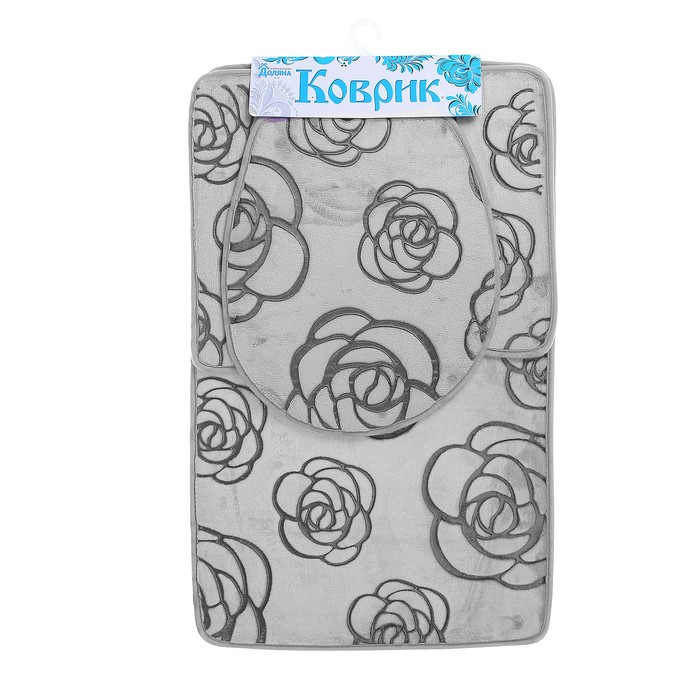 Набор ковриков для ванной и туалета 3 шт "Цветок", цвет серый