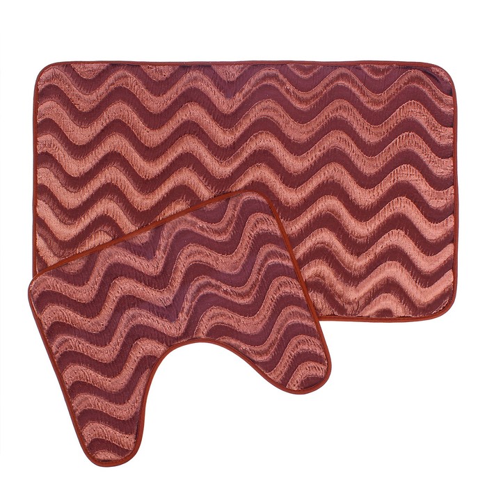 Набор ковриков для ванны и туалета "Волны" 2 шт, цвет коричневый