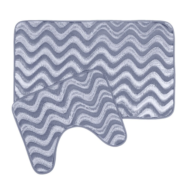 Набор ковриков для ванны и туалета "Волны" 2 шт, цвет серый