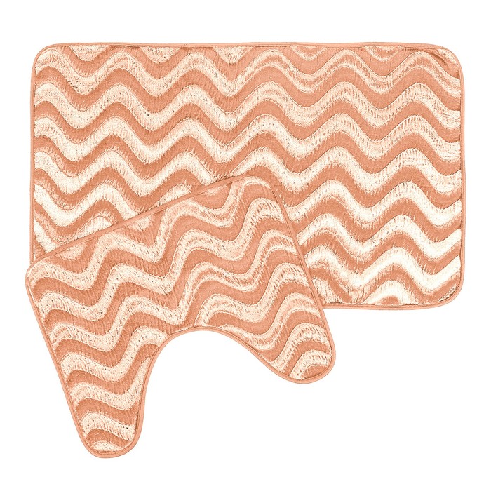 Набор ковриков для ванны и туалета "Волны" 2 шт, цвет бежевый