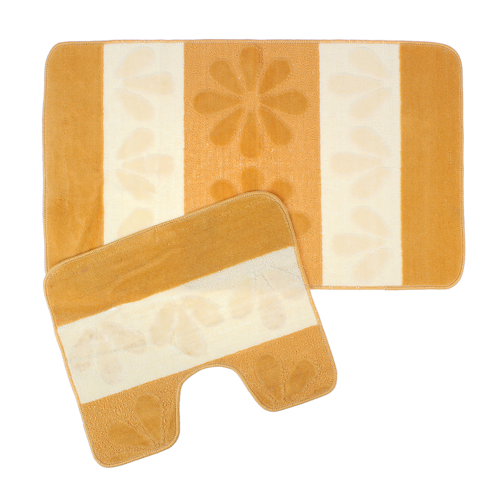 Набор ковриков для ванной и туалета 2 шт "Ромашки и полосы", цвет МИКС