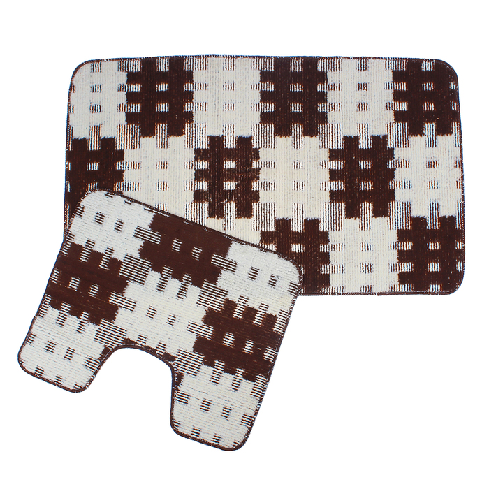 Набор ковриков для ванной и туалета 2 шт "Клетка", цвет МИКС