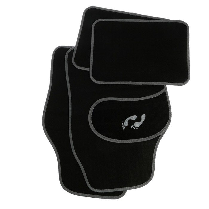 Ковры в салон текстильные, универсальные, "Следы", серый, набор 4 шт.