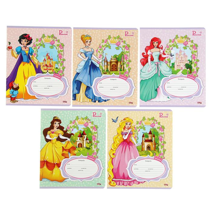 фото Тетрадь 12 листов линейка "принцессы и замки-2", обложка картон хромэрзац, 5 видов микс проф-пресс