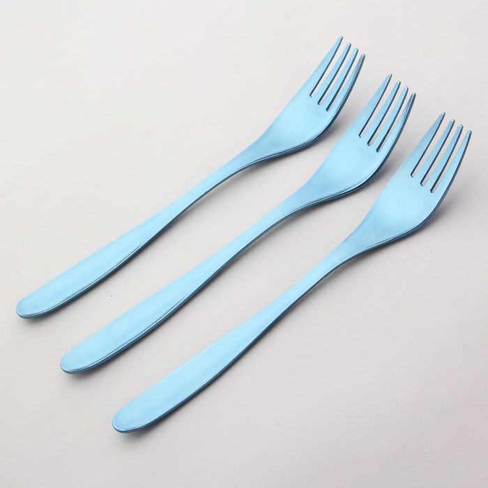 Набор вилок столовых 19 см "Финский дизайн", 3 шт, толщина 2 мм, анодированные, цвет голубой