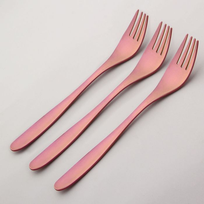 Набор вилок столовых 19 см "Финский дизайн", 3 шт, толщина 2 мм, анодированные, цвет розовый