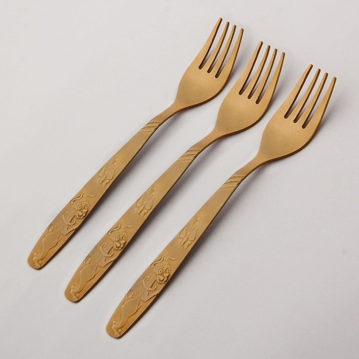 Набор вилок столовых 15 см "Шалун", 3 шт, анодированные, толщина 2 мм, цвет золотой