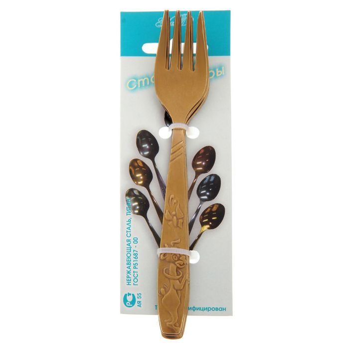 Набор вилок столовых 15 см "Шалун", 3 шт, анодированные, толщина 2 мм, цвет золотой