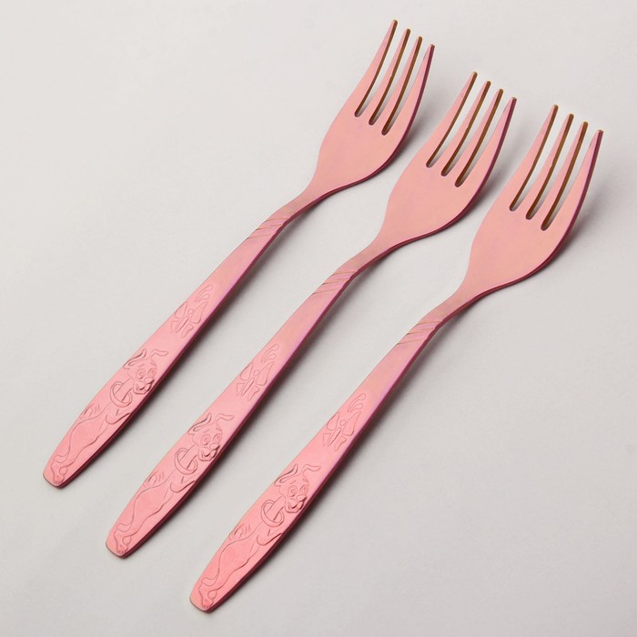 Набор вилок столовых 15 см "Шалун", 3 шт, анодированные, толщина 2 мм, цвет розовый