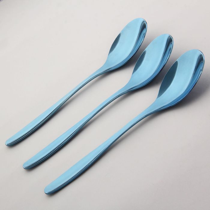 Набор ложек столовых 20 см "Финский дизайн", 3 шт, толщина 2 мм, анодированные, цвет голубой