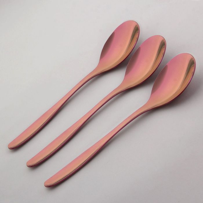 Набор ложек столовых 20 см "Финский дизайн", 3 шт, толщина 2 мм, анодированные, цвет розовый