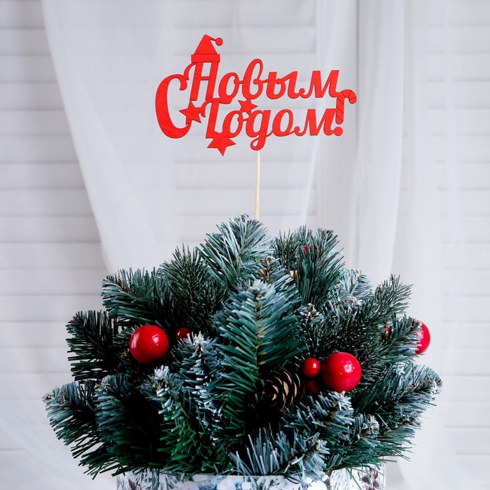 Топпер "С новым годом. Шапка" Символ года 2019,15х10 см, красный