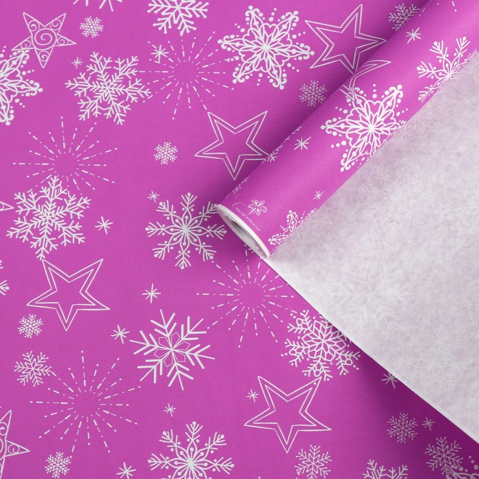 Бумага упаковочная крафт "Снежинка", сиреневая, 0.7 х 10 м