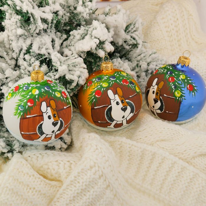 Шар новогодний  "Пёс в будке" d-8 см, микс