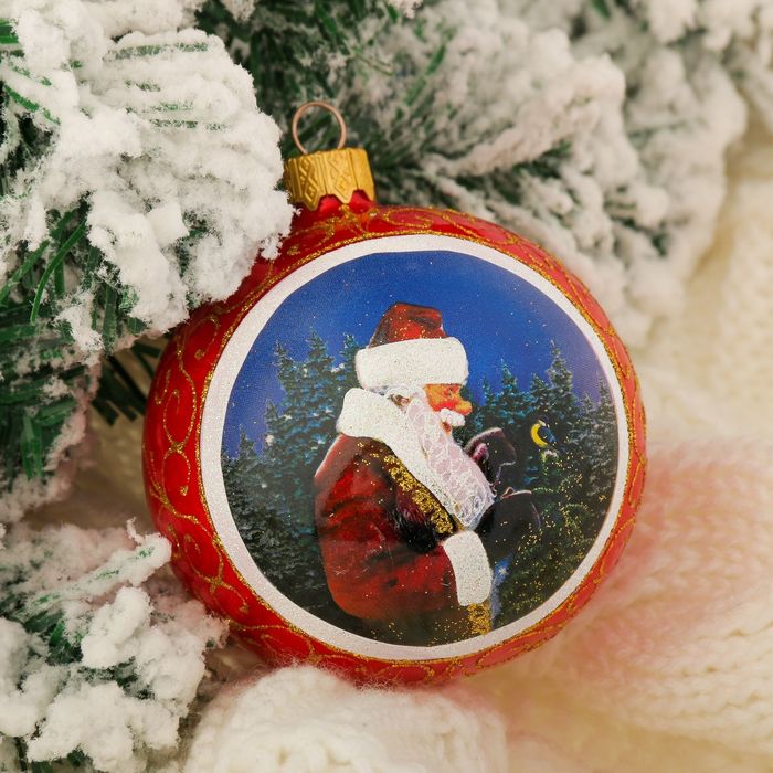 Шар новогодний "Дед Мороз с птичкой" d-8 см