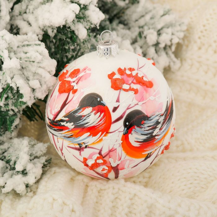 Шар новогодний "Снегири" d-10 см