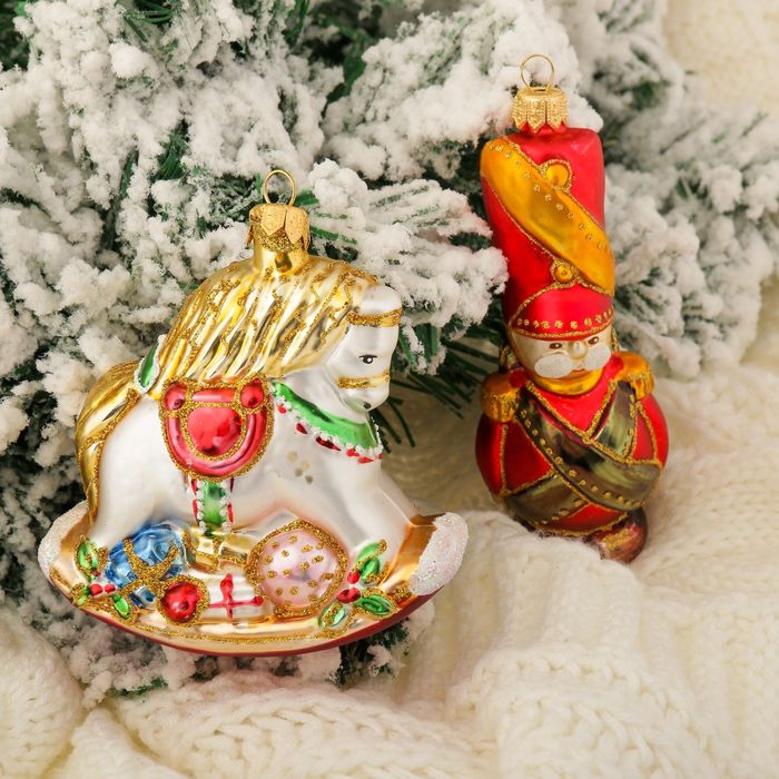 Набор новогодних игрушек "Солдат, Лошадка-качалка"