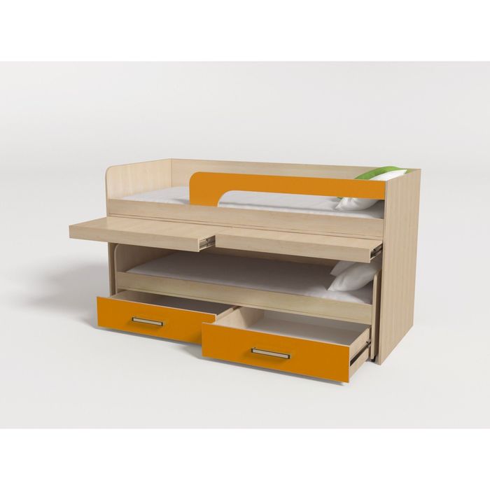 Кровать 2-ярусная №11, дуб молочный/оранжевый, с матрасами