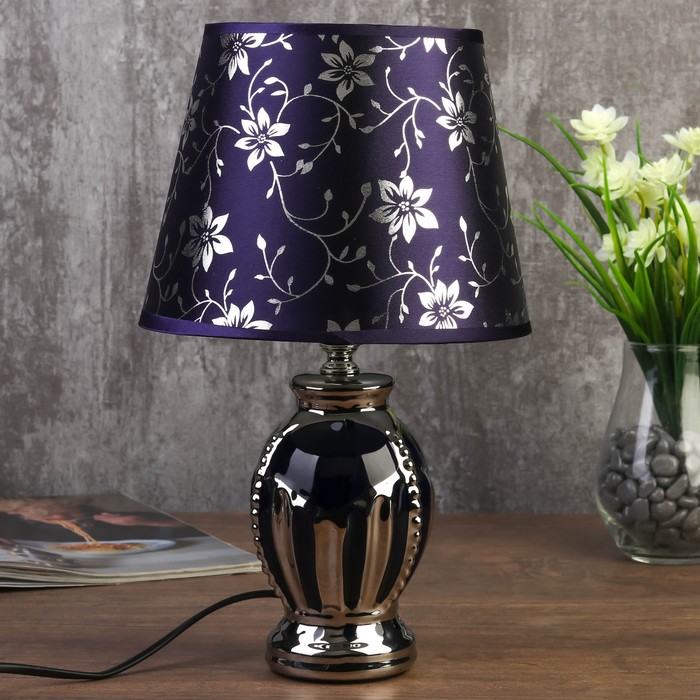 Лампа настольная с абажуром Е14 40 Вт "Эклектика" чёрная с серебром 32х20х20 см