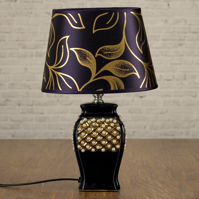 Лампа настольная с абажуром Е14 40 Вт "Жемчуг на чёрном" 33х20х15 см