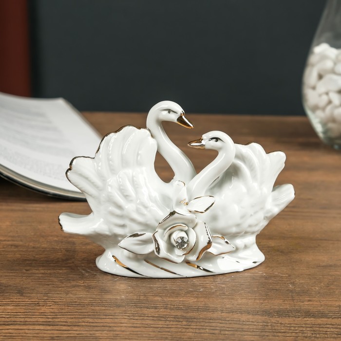 Сувенир керамика "Лебеди белые в пруду" белые с золотом 10х4,5х13,5 см