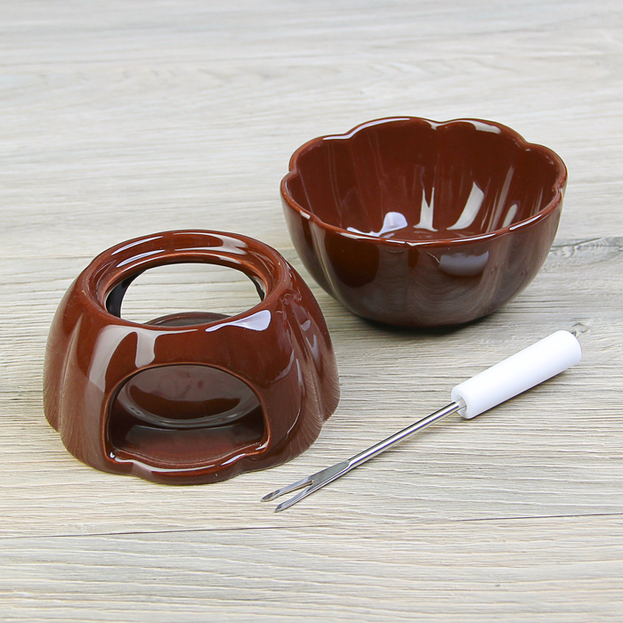 Набор для фондю "Ромашка" с вилочкой 12,5 см, цвет коричневый