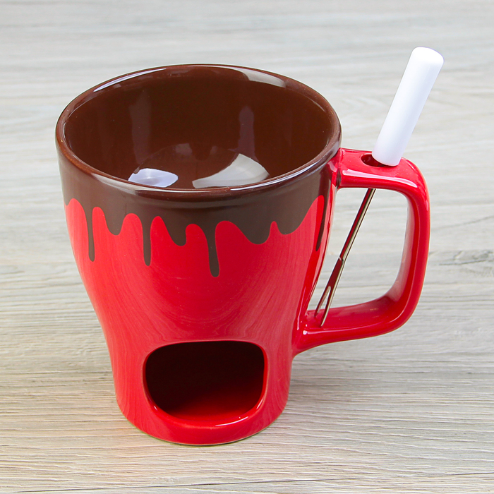 Набор для фондю "Рожок" с вилочкой 12,5 см, цвет красный