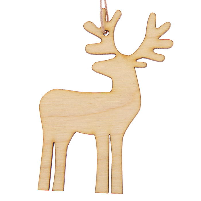 Новогодний подвес "Олень, смотрящий вдаль", бежевый, 7 см + нитка