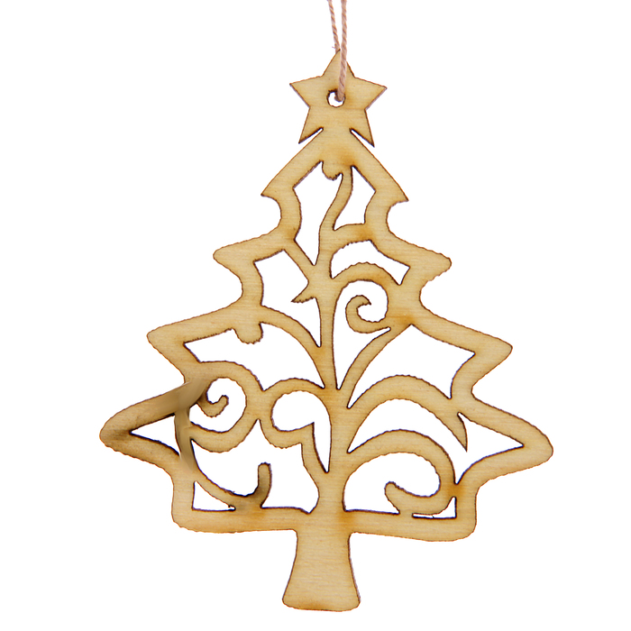 Новогодний подвес "Ёлка с узорами", бежевый, 7 см + нитка