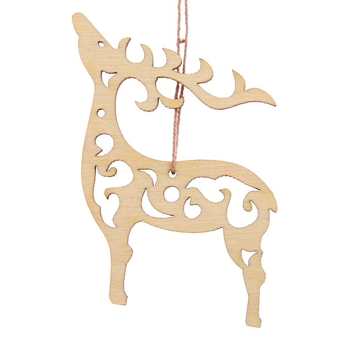 Новогодний подвес "Олень с узорами", бежевый, 7 см + нитка