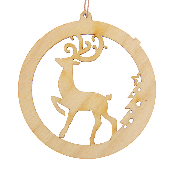 Новогодний подвес "Олень в шаре", бежевый, 7 см + нитка
