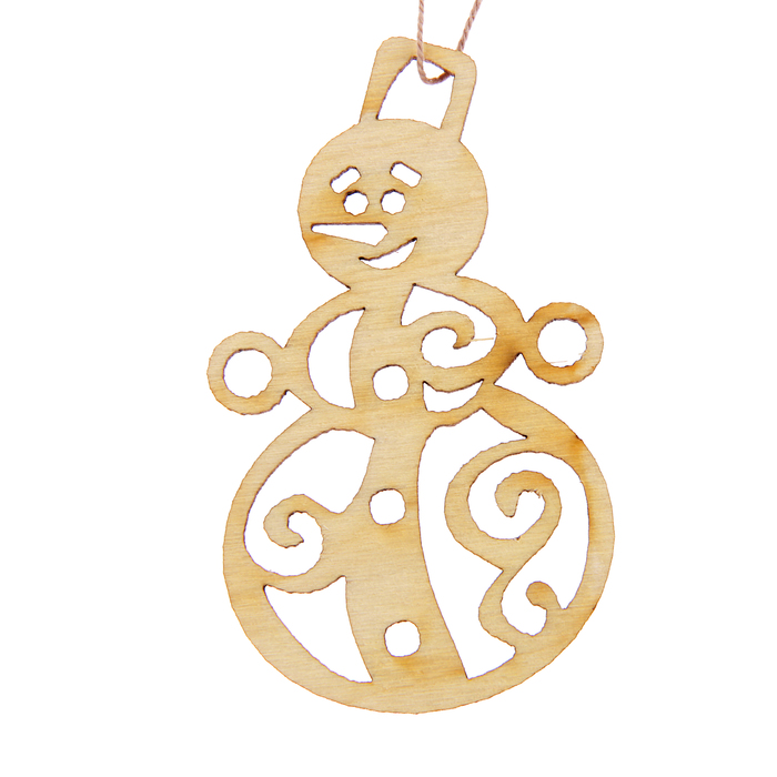 Новогодний подвес "Снеговик с узорами", бежевый, 7 см + нитка