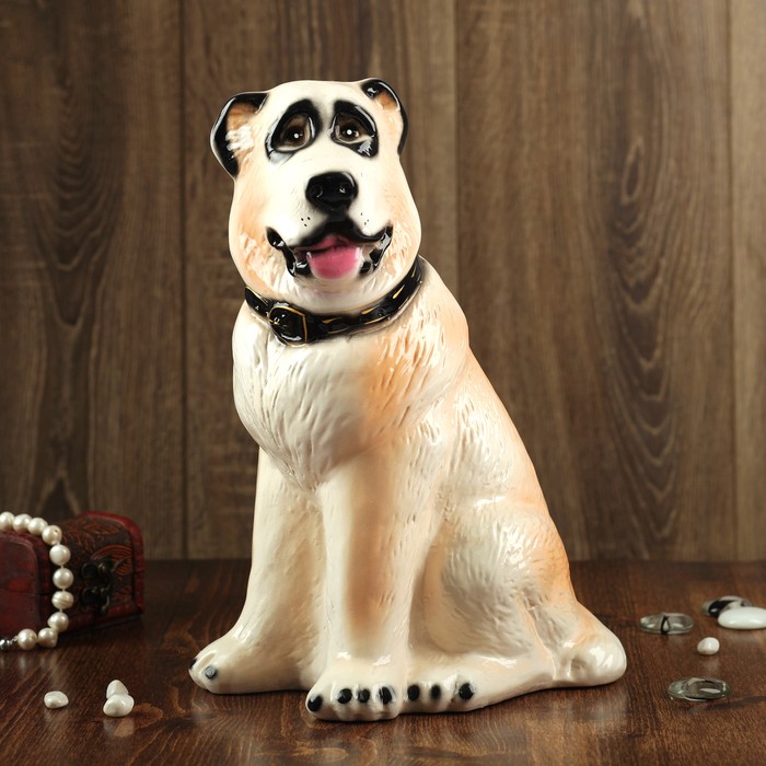 Копилка "Собака Алабай" глянец бело-бежевый