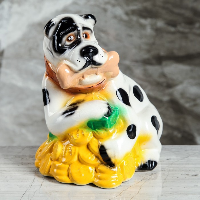 Копилка "Собака на монетах", глянец