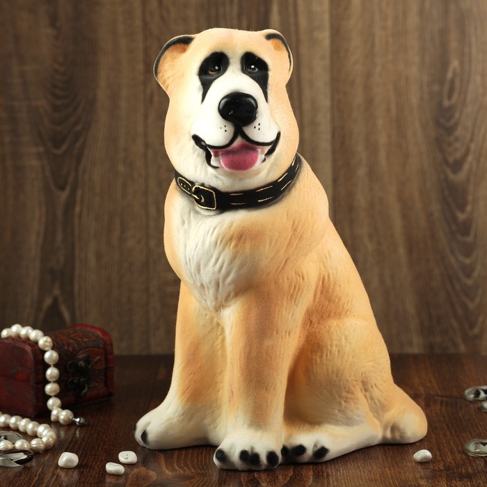 Копилка "Собака Алабай", флок, бело-кремовый