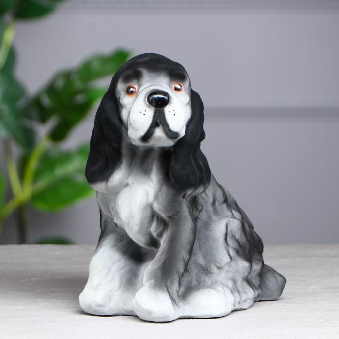 Копилка "Собака Спаниель", малый, флок, серый