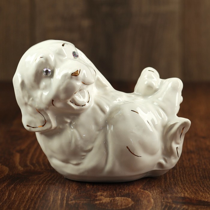 Копилка "Собака на спине", глянец, белый