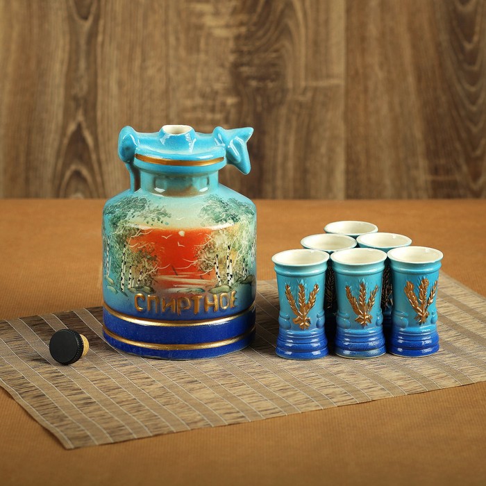 Набор для коньяка "Спиртное", с березой, штоф 1,4 л, рюмки 0,15 л