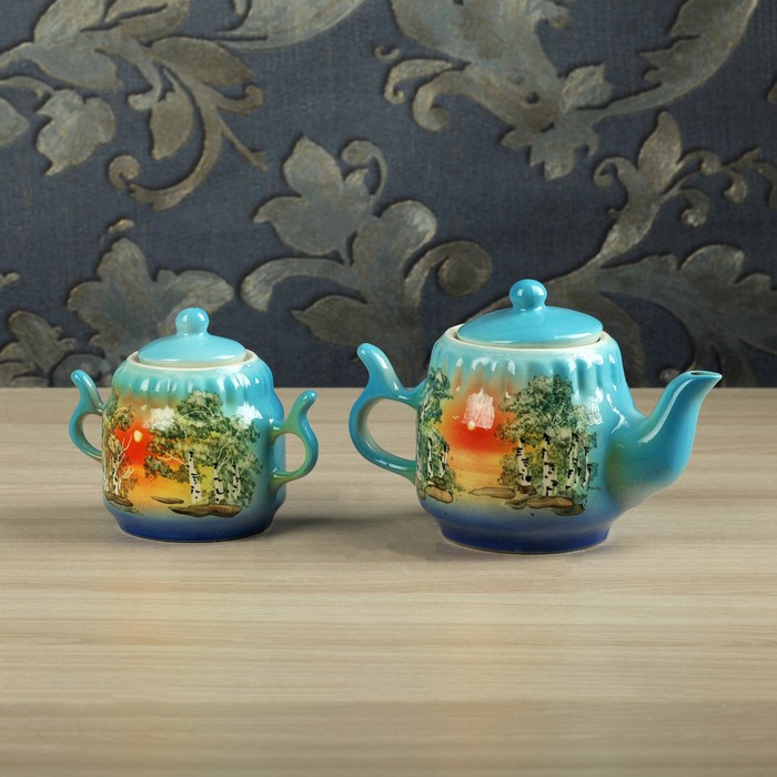 Чайник и сахарница "Берёза", чайник 0,75 л, сахарница 0,37 л