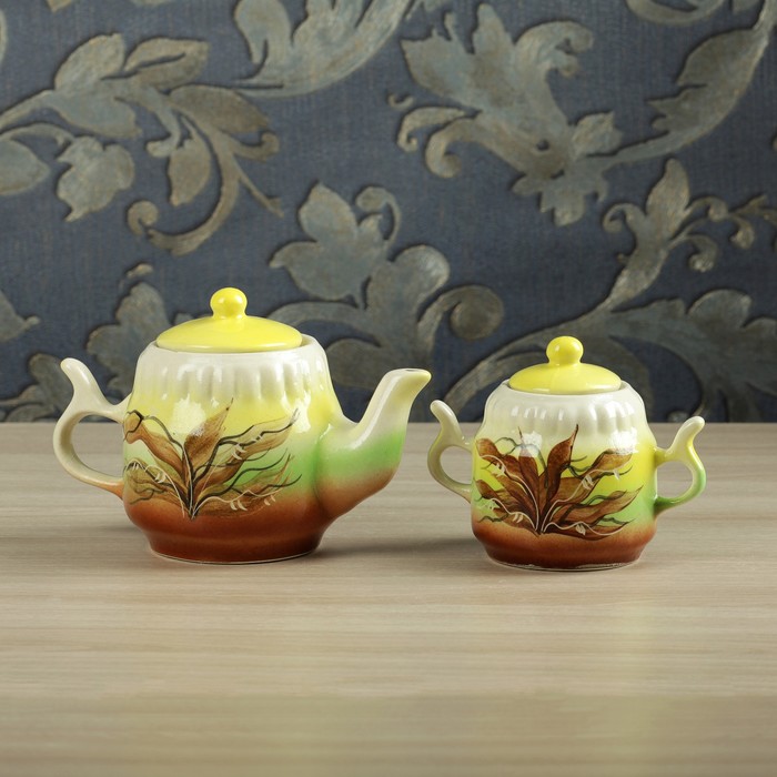 Чайник и сахарница "Жёлтый камыш", чайник 0,75 л, сахарница 0,37 л