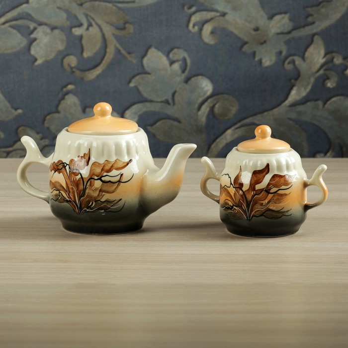 Чайник и сахарница "Коричневый камыш", чайник 0,75 л, сахарница 0,37 л