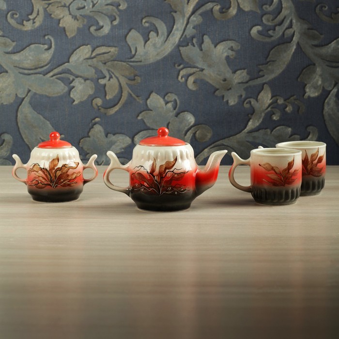 Набор чайный 4 предмета "Красный камыш", чайник 0,75 л, сахарница 0,37 л, кружка 0,4 л