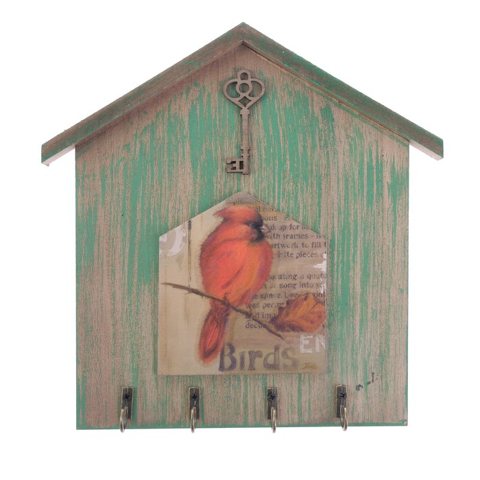 Крючки декоративные дерево "Птица - Красный кардинал" 24,3х24,5х2,5 см