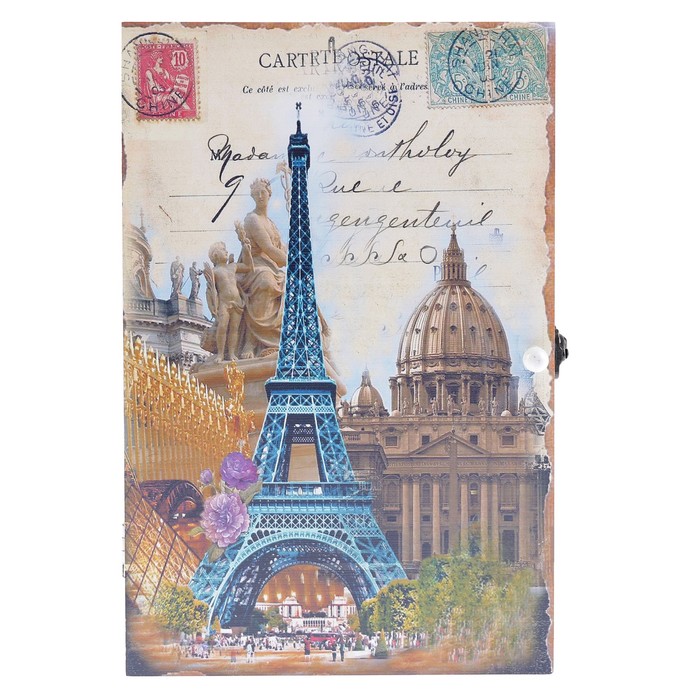 Ключница дерево 6 крючков "Париж. Прогулка" 30х20х5 см