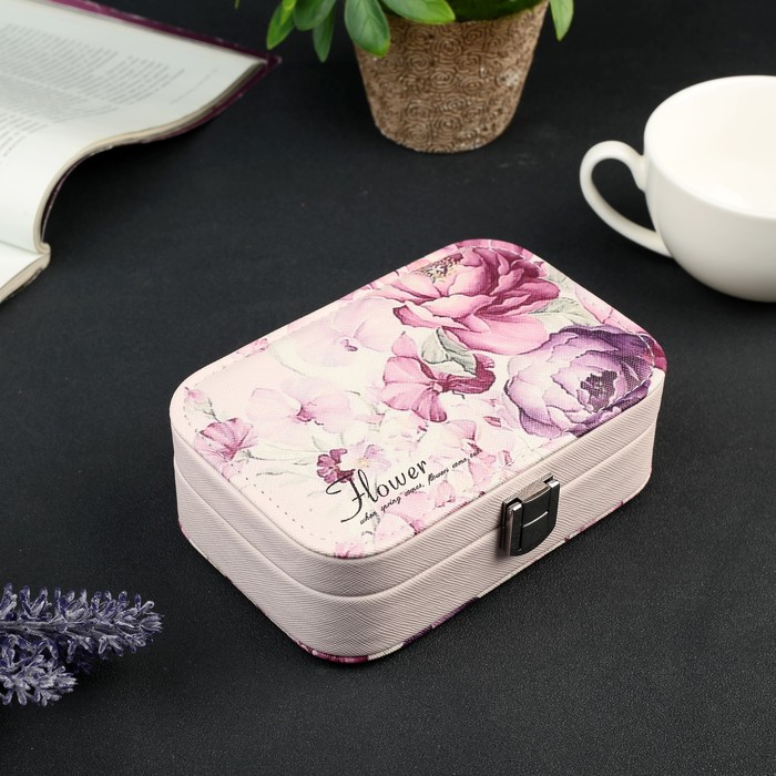 Шкатулка кожзам для украшений "Сиреневые пионы" 5х15х10 см