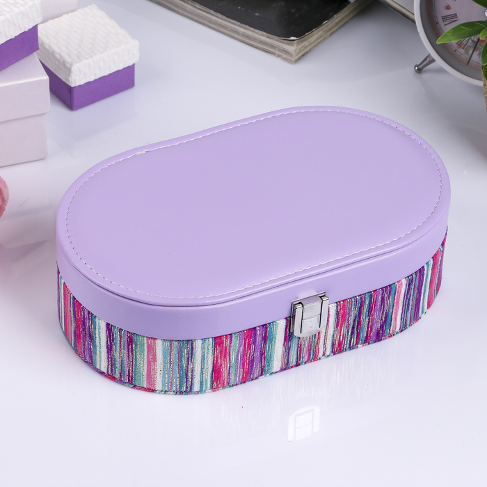 Шкатулка кожзам для украшений " Сиреневая с яркими полосками" 6,5х22,5х14 см