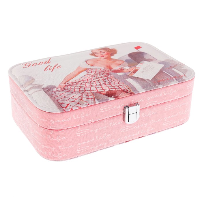 Шкатулка кожзам под часы 1 отделение и бижутерию "Блондинка Пин-ап" 7х22х15 см