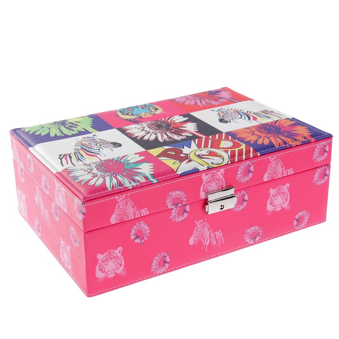 Шкатулка кожзам под часы 2 отделения и бижутерию "Попса" 10,5х30х21,5 см