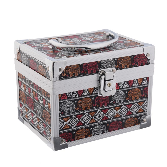 Шкатулка "Индийские слоны" охра и кирпич 13х17х13 см