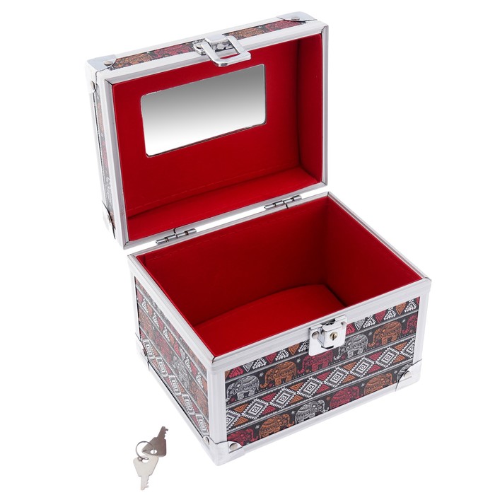 Шкатулка "Индийские слоны" охра и кирпич 13х17х13 см